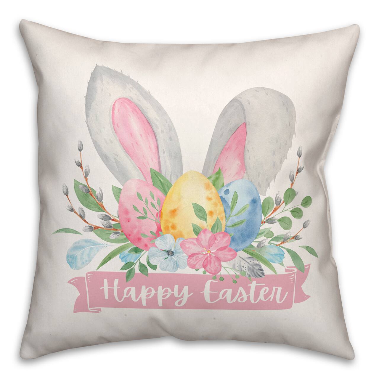 Happy Easter Banner 18" x 18" Throw Pillow